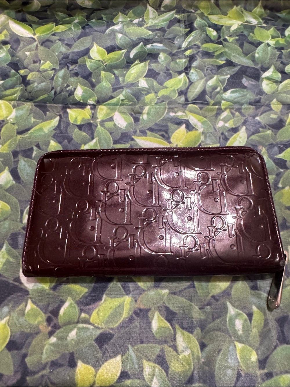 Dior Embossed Patent Zip Wallet - Dark Burgundy